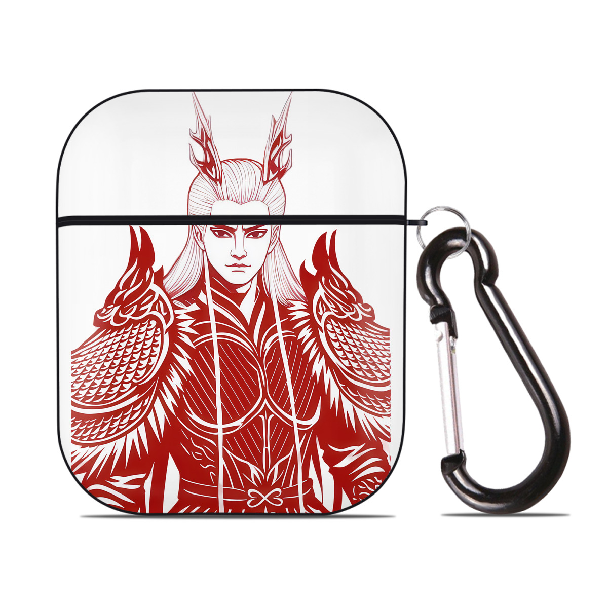 （画像用） Ne Zha 2 ナタ 魔童の大暴れ AirPods 第2世代保護ケース ハードシェル ブラック 耐衝撃・防指紋・カラビナ付き