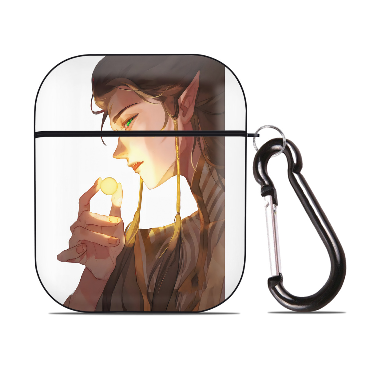（画像用） Ne Zha 2 ナタ 魔童の大暴れ AirPods 第2世代保護ケース ハードシェル ブラック 耐衝撃・防指紋・カラビナ付き