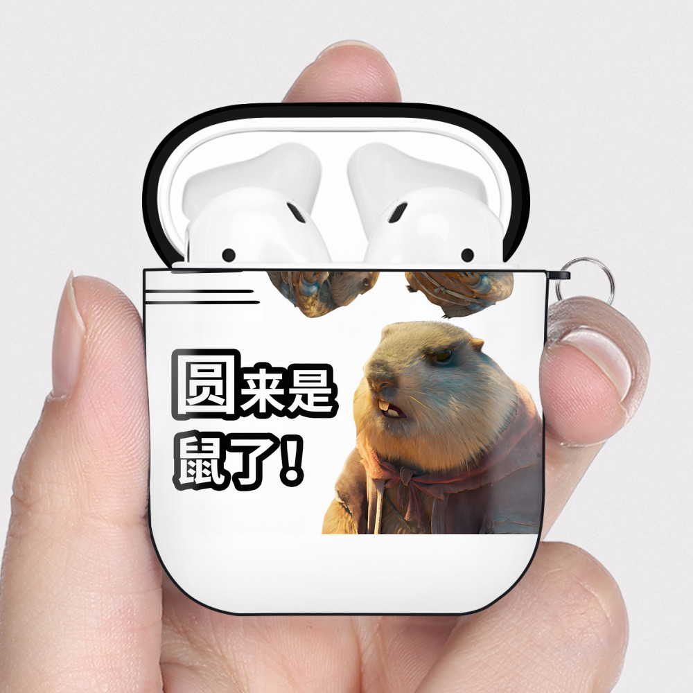 （画像用） Ne Zha 2 ナタ 魔童の大暴れ AirPods 第2世代保護ケース ハードシェル ブラック 耐衝撃・防指紋・カラビナ付き