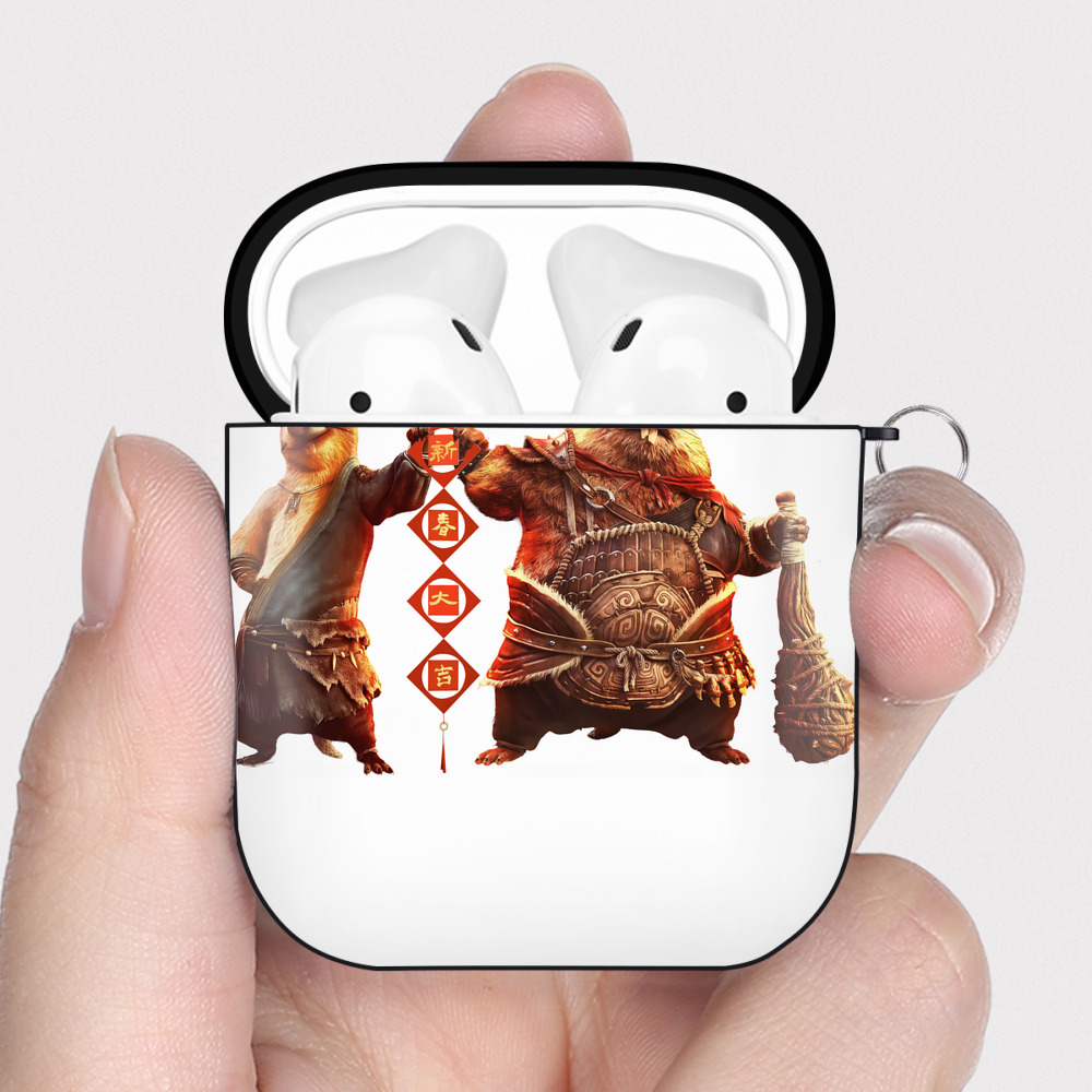 （画像用） Ne Zha 2 ナタ 魔童の大暴れ AirPods 第2世代保護ケース ハードシェル ブラック 耐衝撃・防指紋・カラビナ付き
