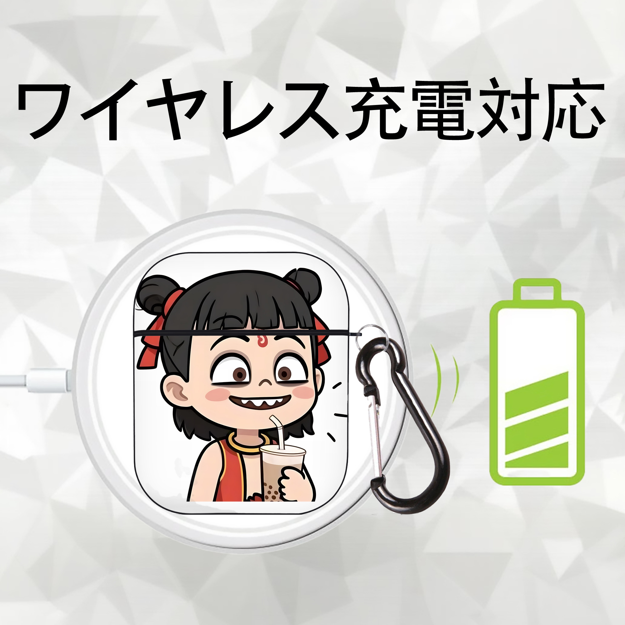 Ne Zha 2 ナタ 魔童の大暴れ AirPods 第2世代保護ケース ハードシェル ブラック 耐衝撃・防指紋・カラビナ付き