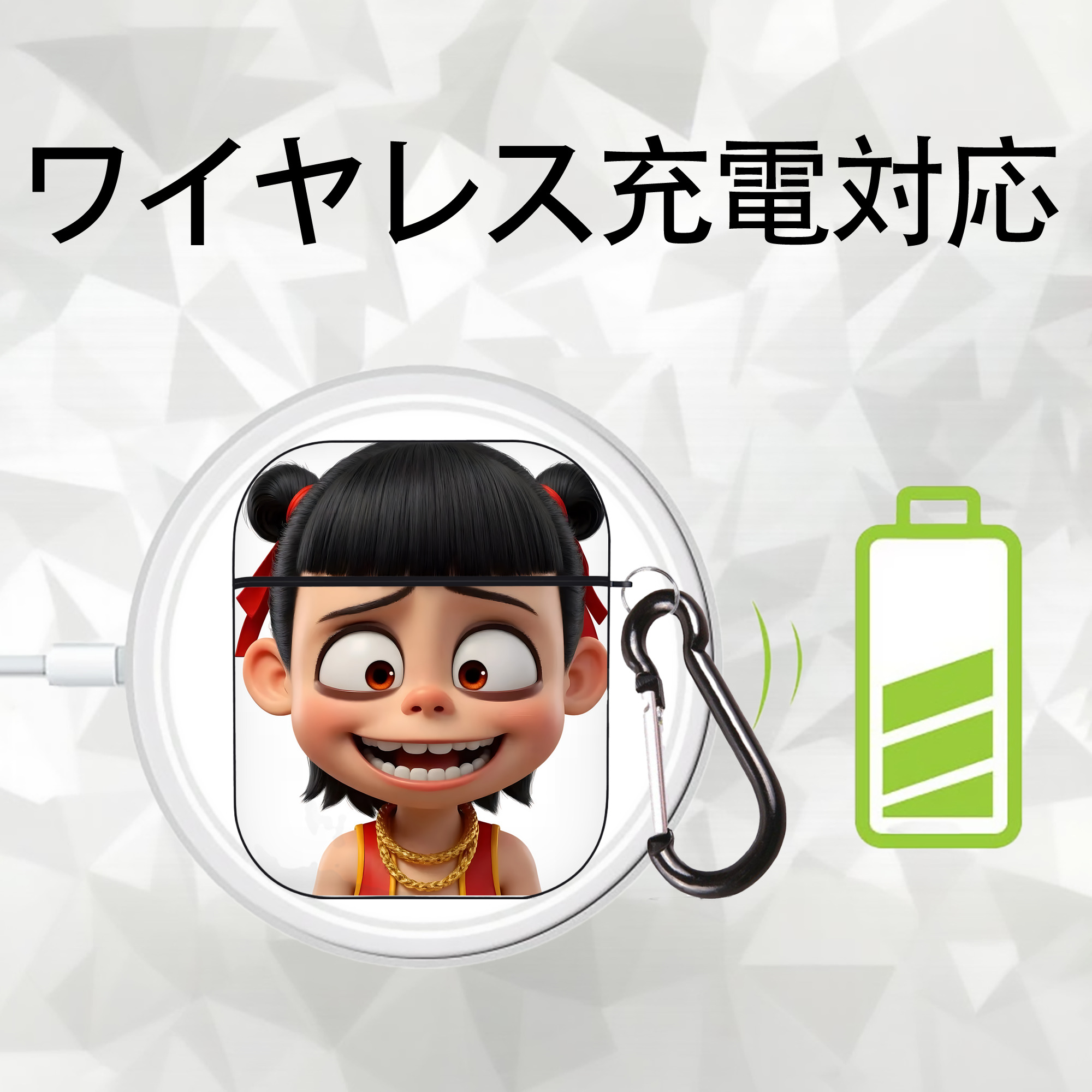 Ne Zha 2 ナタ 魔童の大暴れ AirPods 第2世代保護ケース ハードシェル ブラック 耐衝撃・防指紋・カラビナ付き