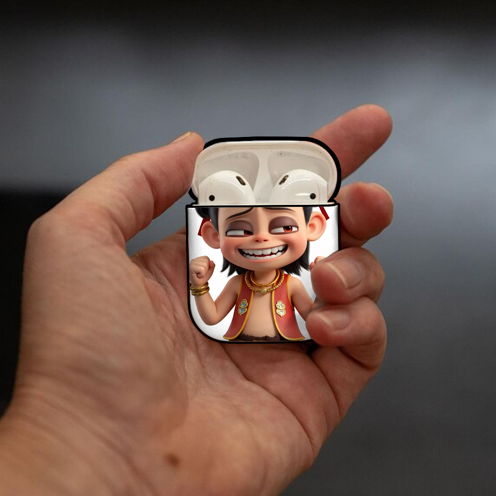 Ne Zha 2 ナタ 魔童の大暴れ AirPods 第2世代保護ケース ハードシェル ブラック 耐衝撃・防指紋・カラビナ付き