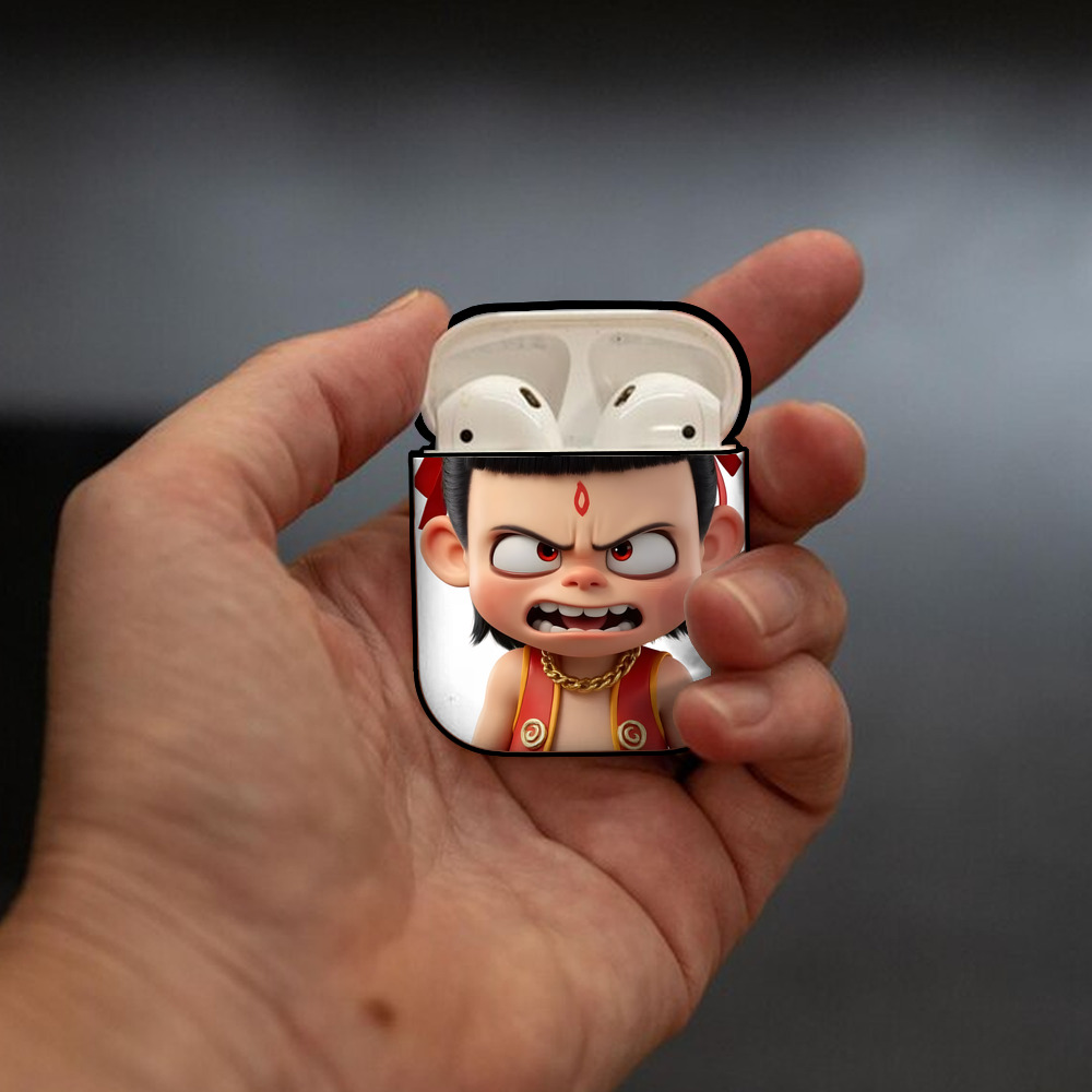 Ne Zha 2 ナタ 魔童の大暴れ AirPods 第2世代保護ケース ハードシェル ブラック 耐衝撃・防指紋・カラビナ付き