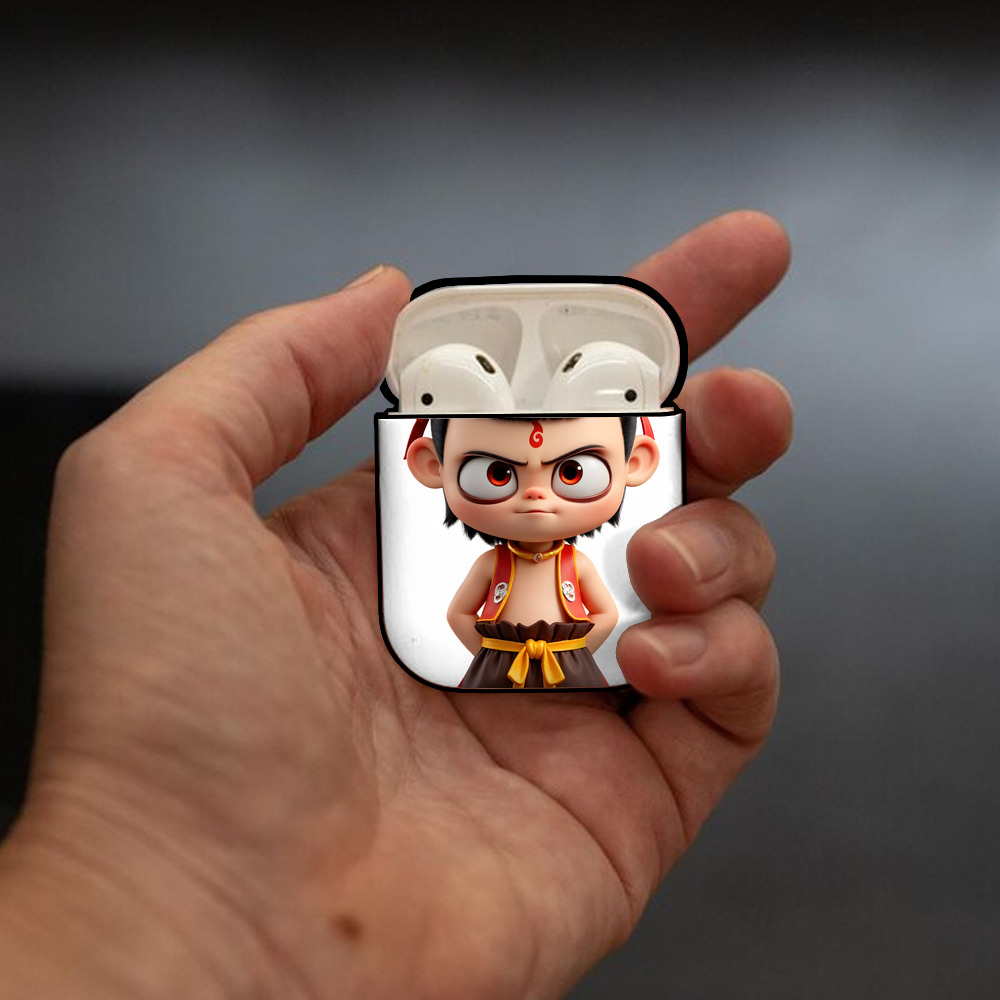 Ne Zha 2 ナタ 魔童の大暴れ AirPods 第2世代保護ケース ハードシェル ブラック 耐衝撃・防指紋・カラビナ付き