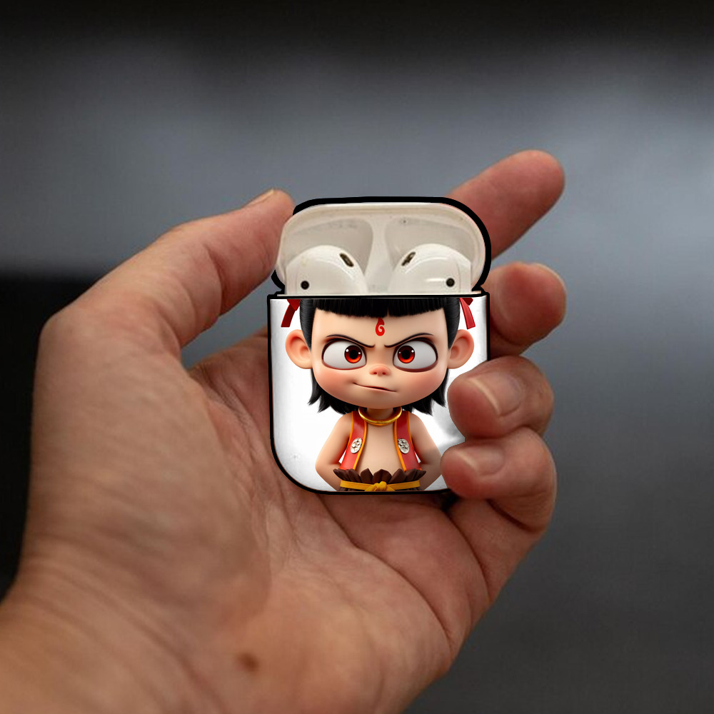 Ne Zha 2 ナタ 魔童の大暴れ AirPods 第2世代保護ケース ハードシェル ブラック 耐衝撃・防指紋・カラビナ付き