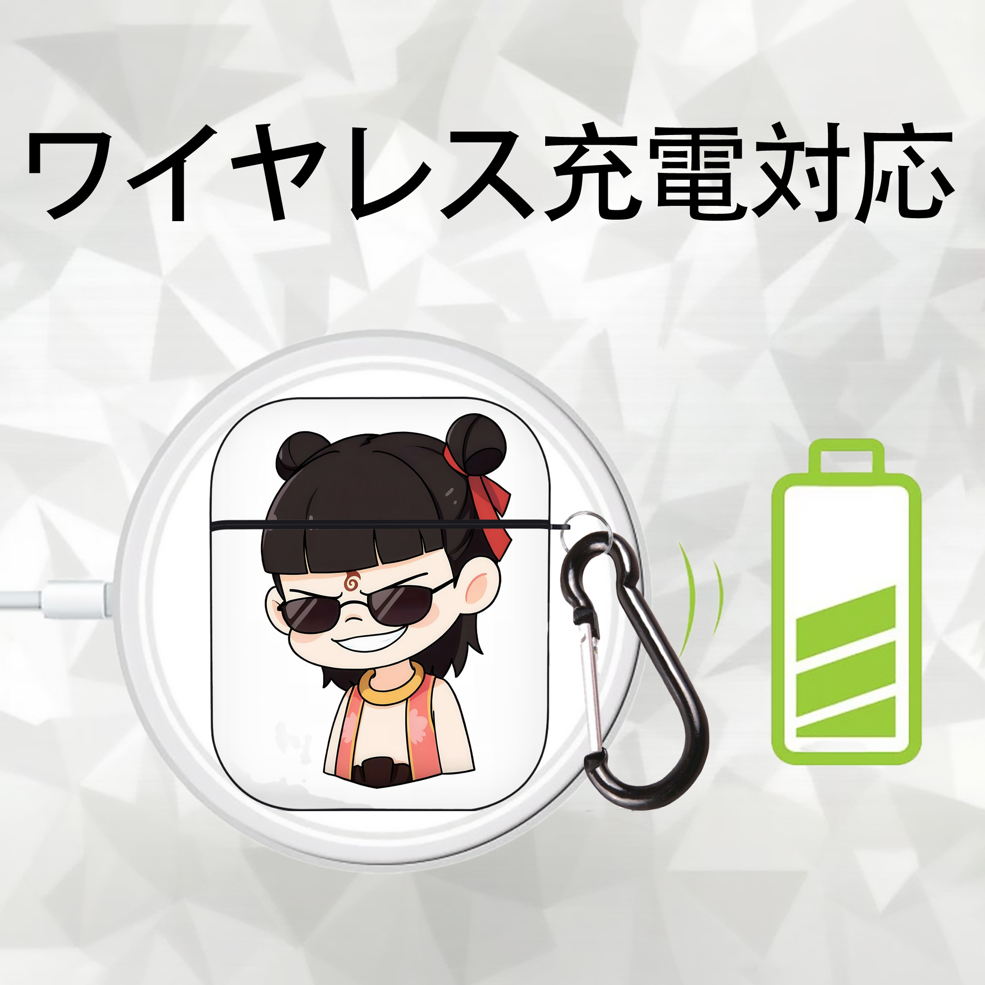 Ne Zha 2 ナタ 魔童の大暴れ AirPods 第2世代保護ケース ハードシェル ブラック 耐衝撃・防指紋・カラビナ付き