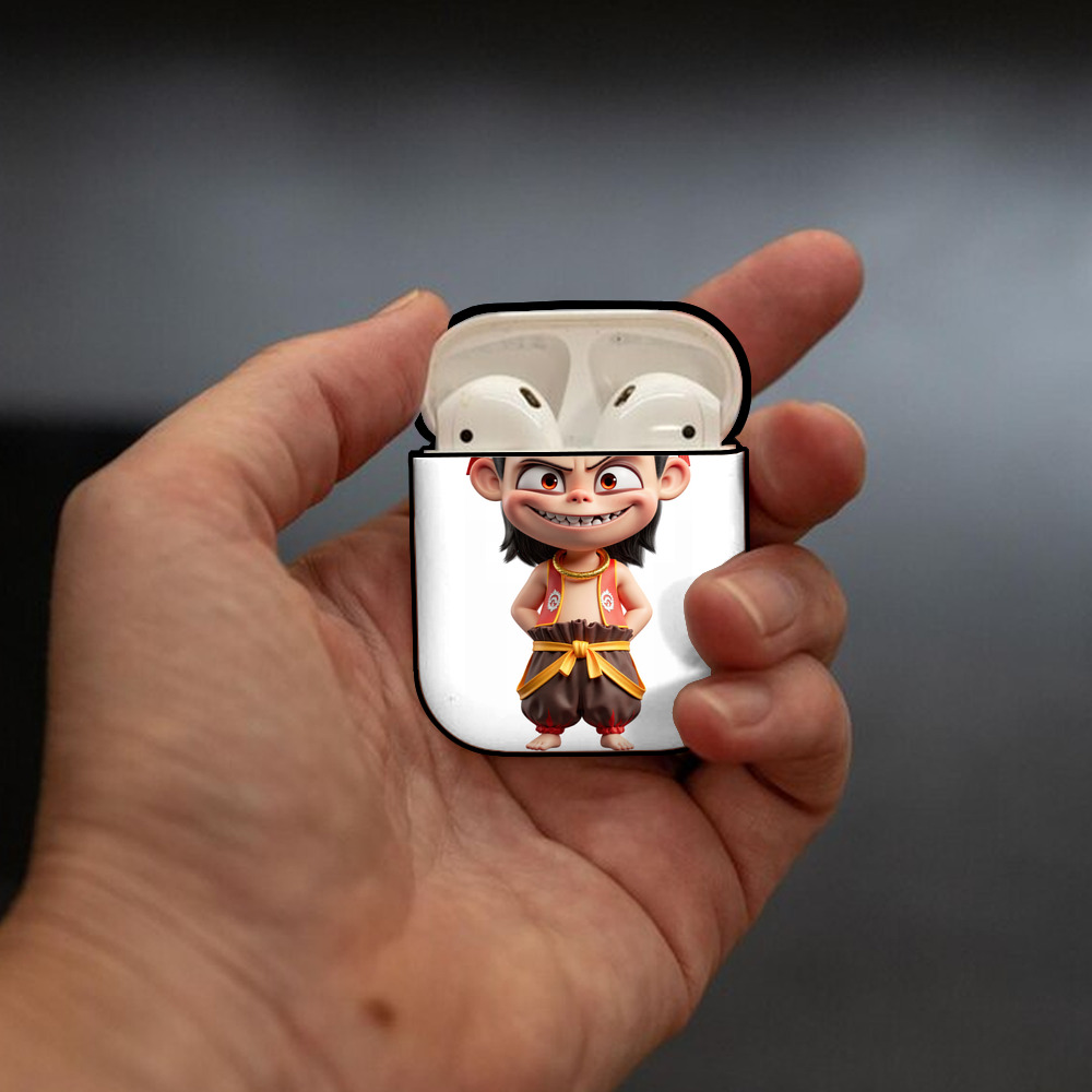 Ne Zha 2 ナタ 魔童の大暴れ AirPods 第2世代保護ケース ハードシェル ブラック 耐衝撃・防指紋・カラビナ付き