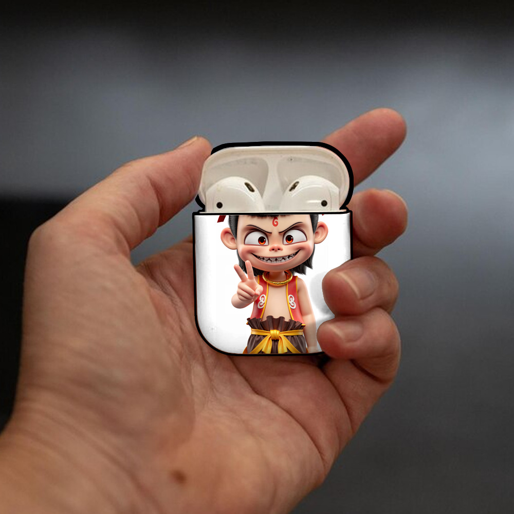 Ne Zha 2 ナタ 魔童の大暴れ AirPods 第2世代保護ケース ハードシェル ブラック 耐衝撃・防指紋・カラビナ付き
