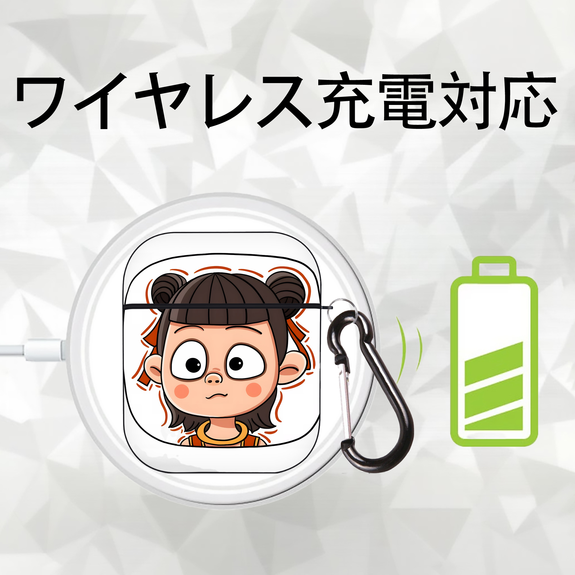 Ne Zha 2 ナタ 魔童の大暴れ AirPods 第2世代保護ケース ハードシェル ブラック 耐衝撃・防指紋・カラビナ付き