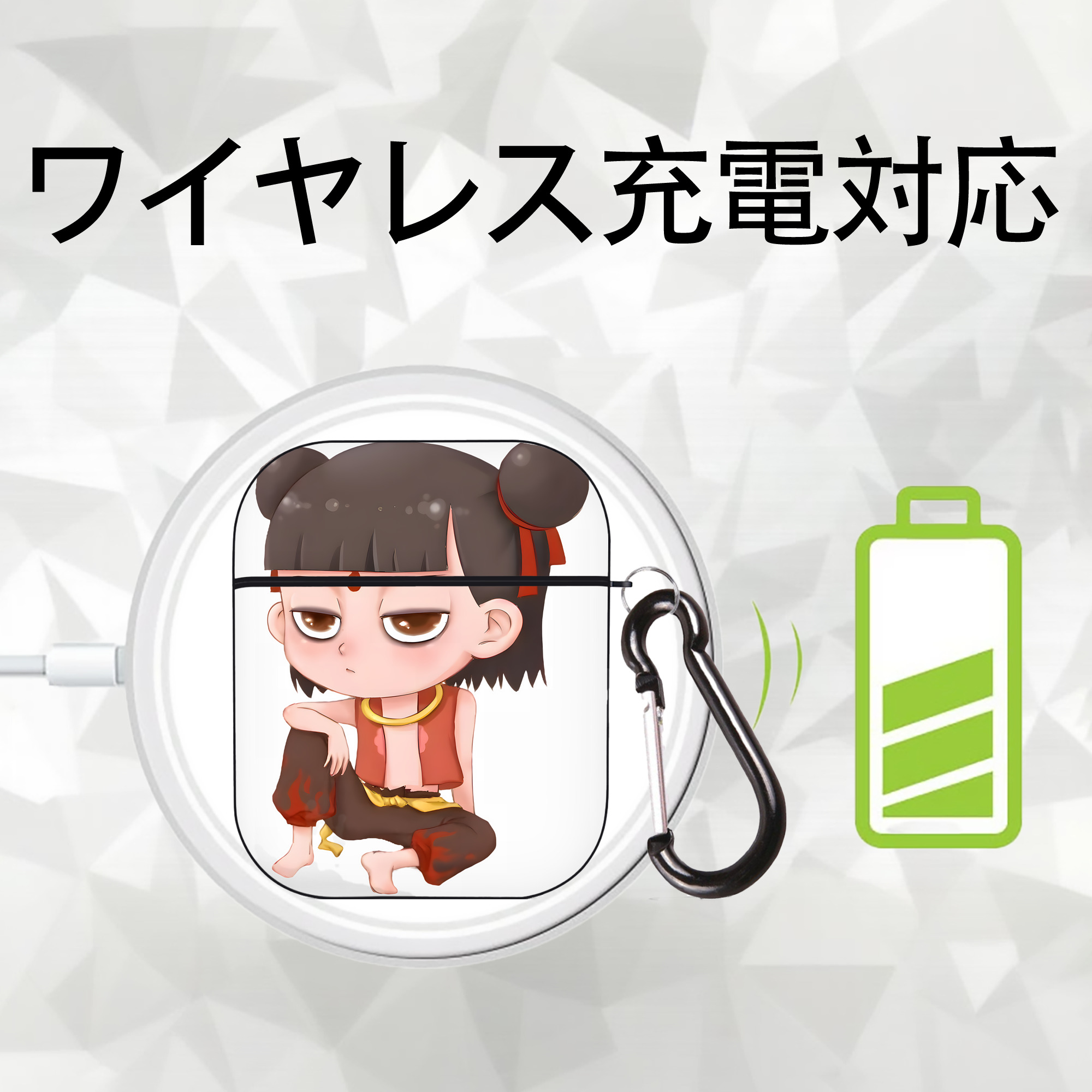 Ne Zha 2 ナタ 魔童の大暴れ AirPods 第2世代保護ケース ハードシェル ブラック 耐衝撃・防指紋・カラビナ付き