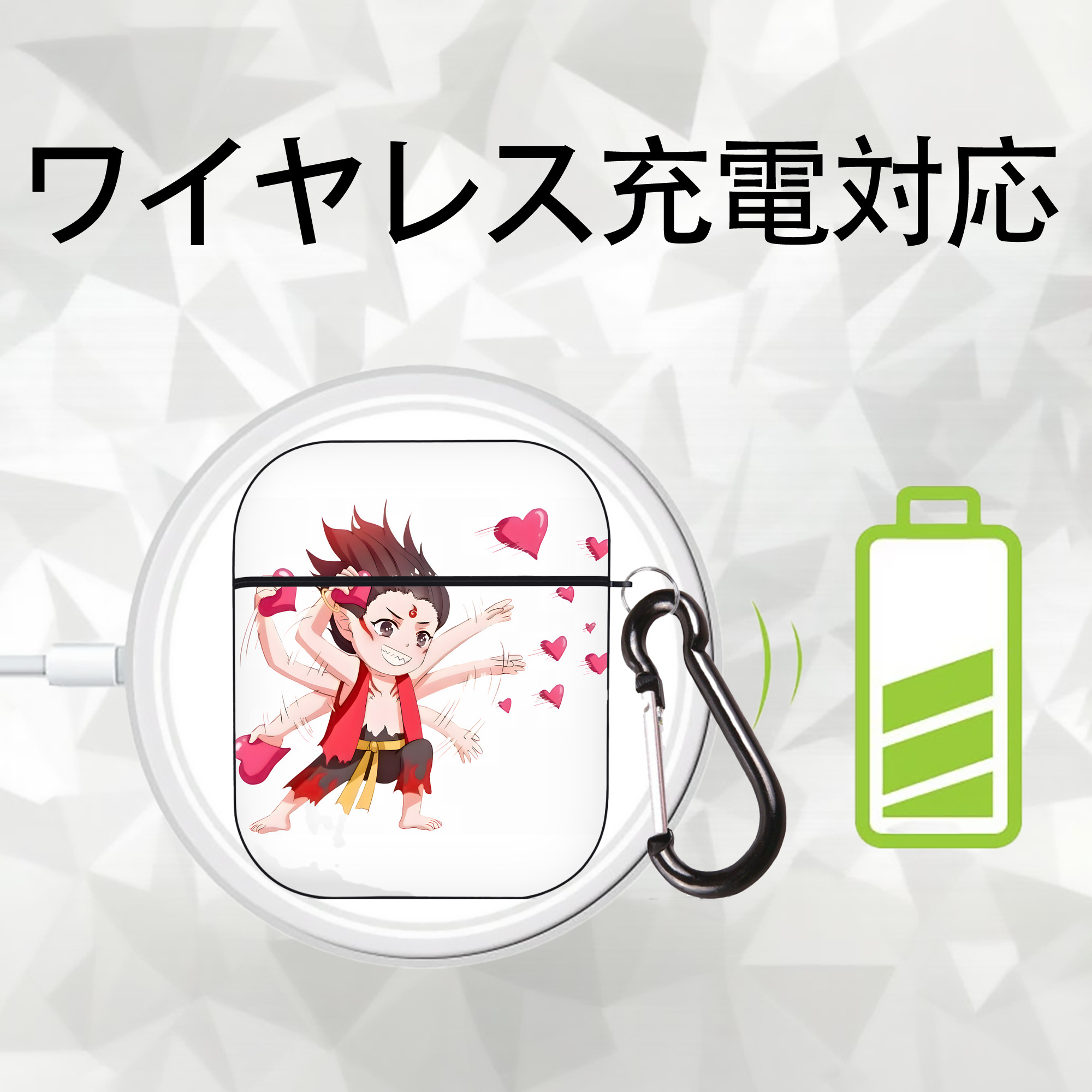 Ne Zha 2 ナタ 魔童の大暴れ AirPods 第2世代保護ケース ハードシェル ブラック 耐衝撃・防指紋・カラビナ付き