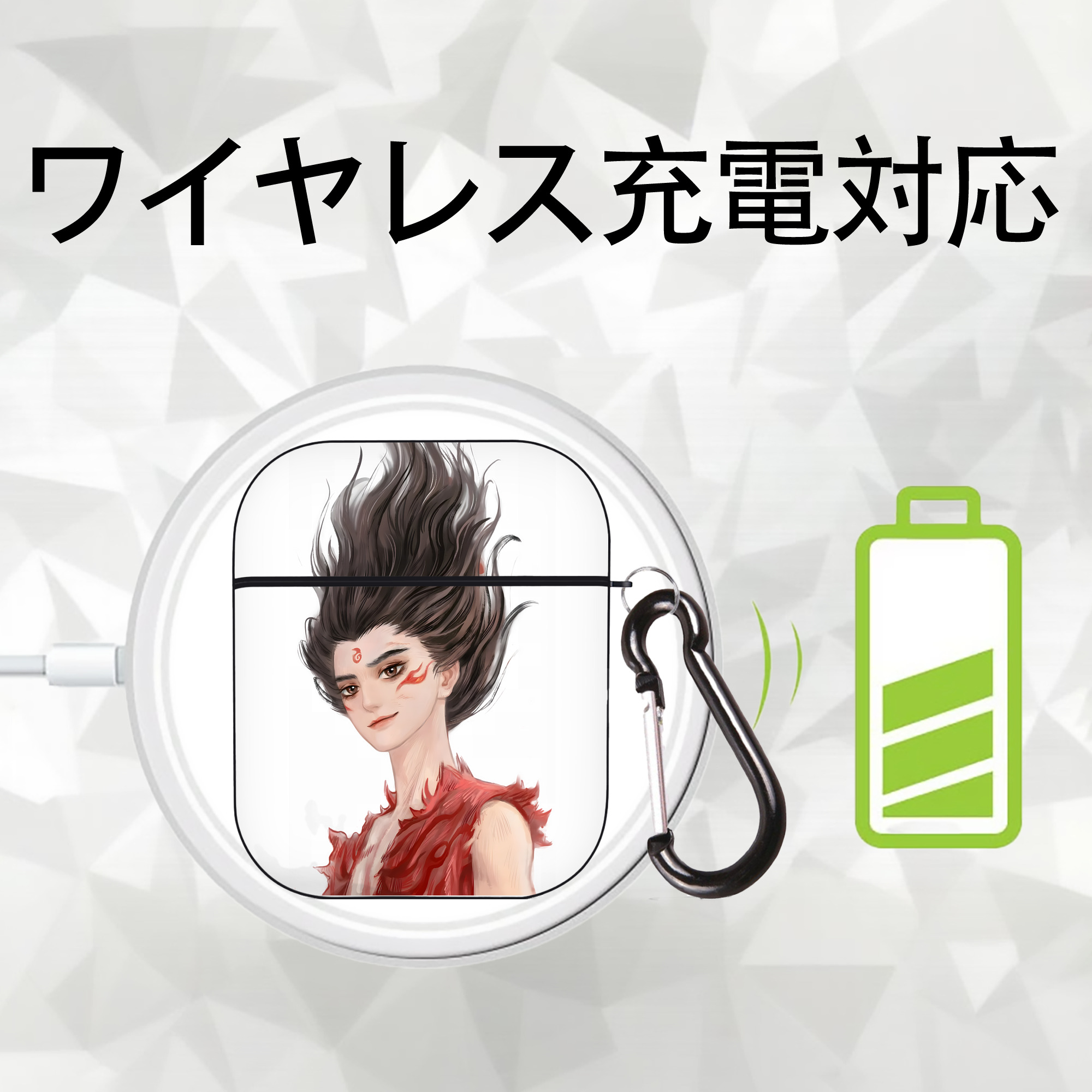 Ne Zha 2 ナタ 魔童の大暴れ AirPods 第2世代保護ケース ハードシェル ブラック 耐衝撃・防指紋・カラビナ付き