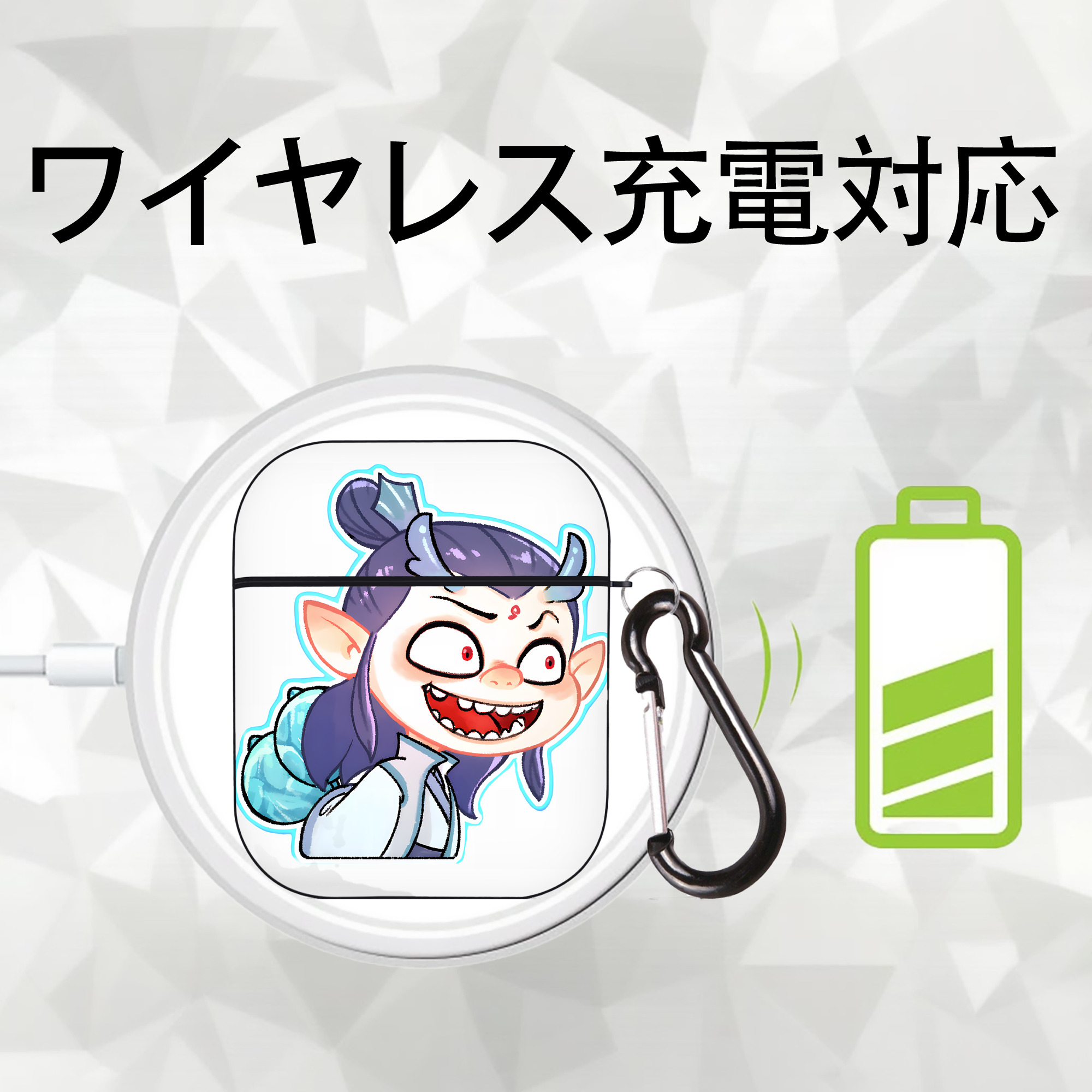 Ne Zha 2 ナタ 魔童の大暴れ AirPods 第2世代保護ケース ハードシェル ブラック 耐衝撃・防指紋・カラビナ付き