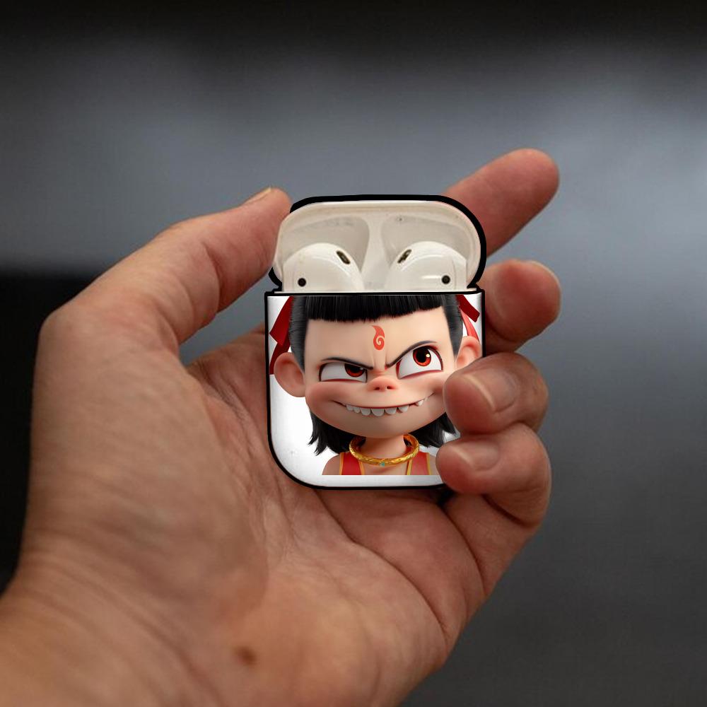Ne Zha 2 ナタ 魔童の大暴れ AirPods 第2世代保護ケース ハードシェル ブラック 耐衝撃・防指紋・カラビナ付き