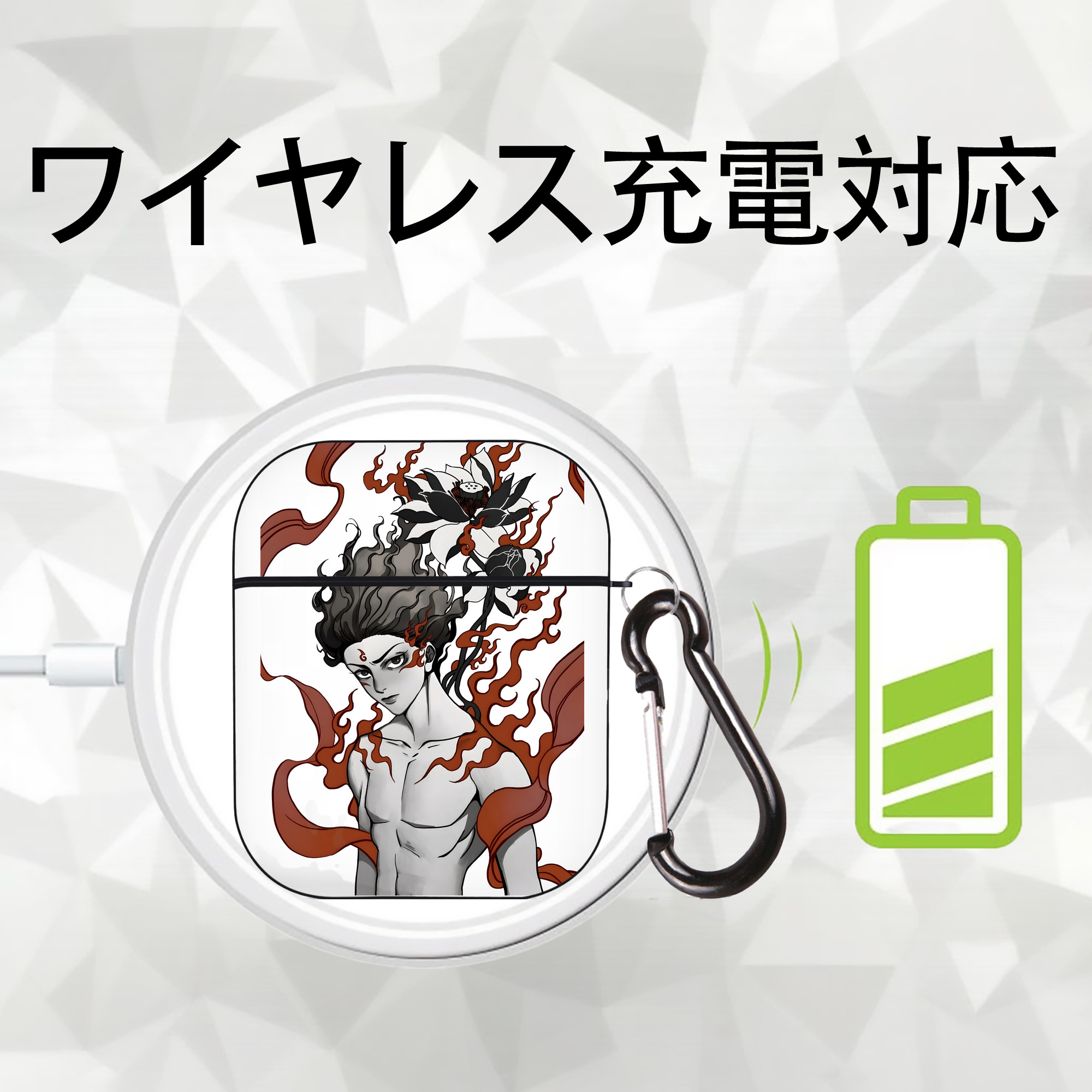 Ne Zha 2 ナタ 魔童の大暴れ AirPods 第2世代保護ケース ハードシェル ブラック 耐衝撃・防指紋・カラビナ付き