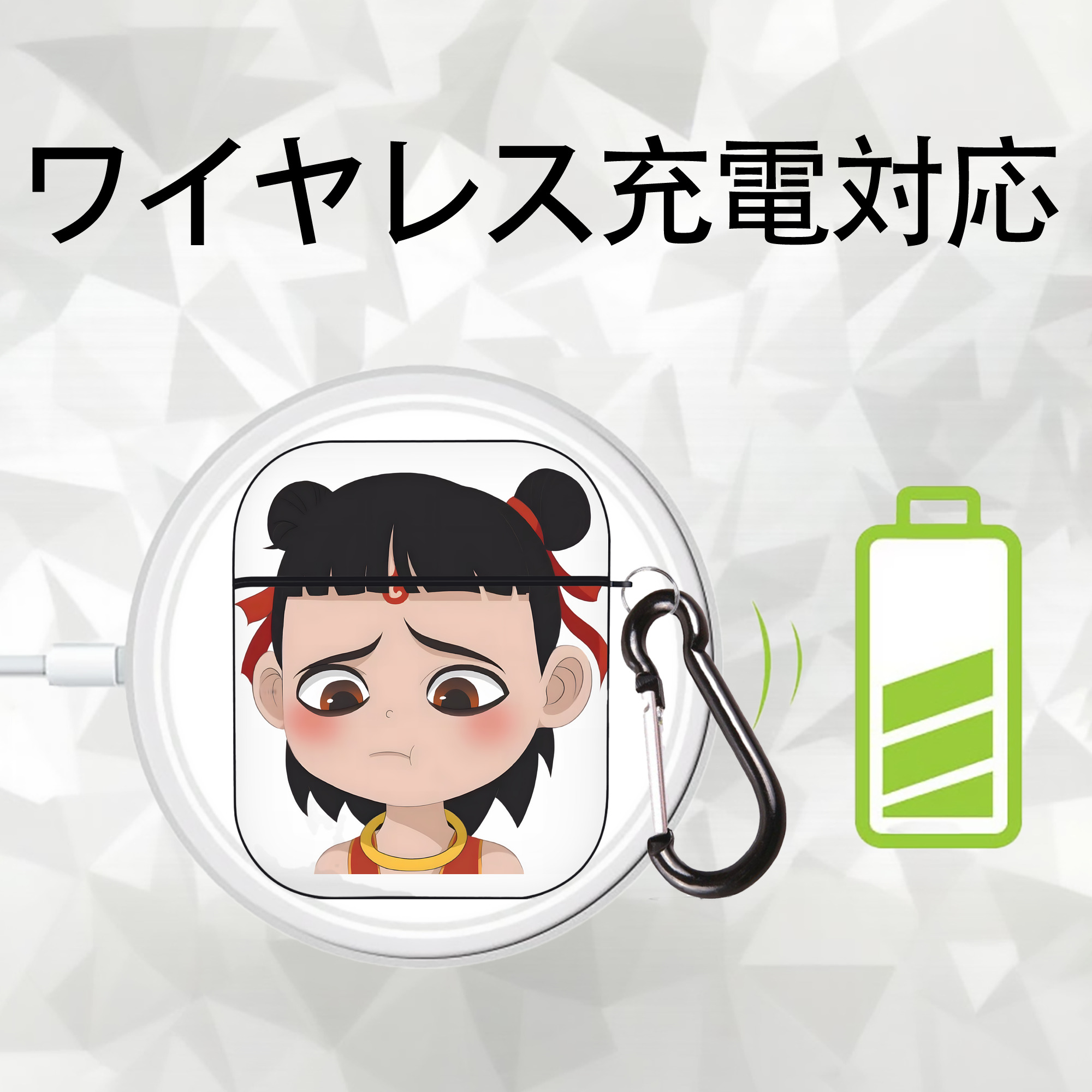 Ne Zha 2 ナタ 魔童の大暴れ AirPods 第2世代保護ケース ハードシェル ブラック 耐衝撃・防指紋・カラビナ付き
