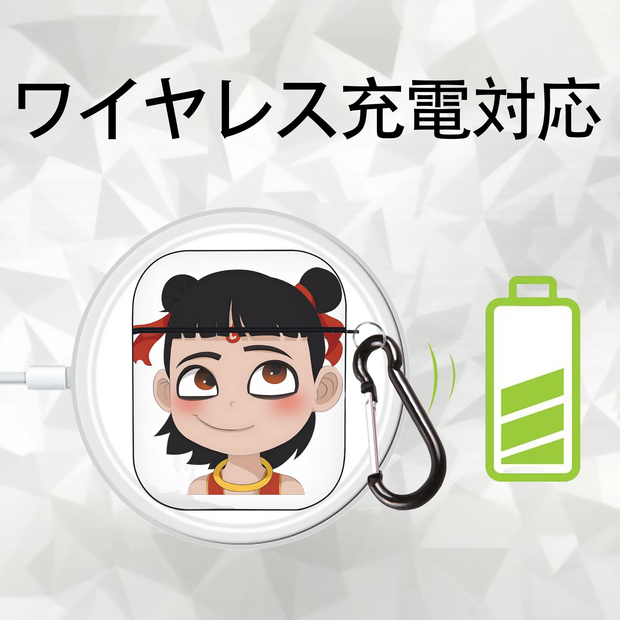 Ne Zha 2 ナタ 魔童の大暴れ AirPods 第2世代保護ケース ハードシェル ブラック 耐衝撃・防指紋・カラビナ付き