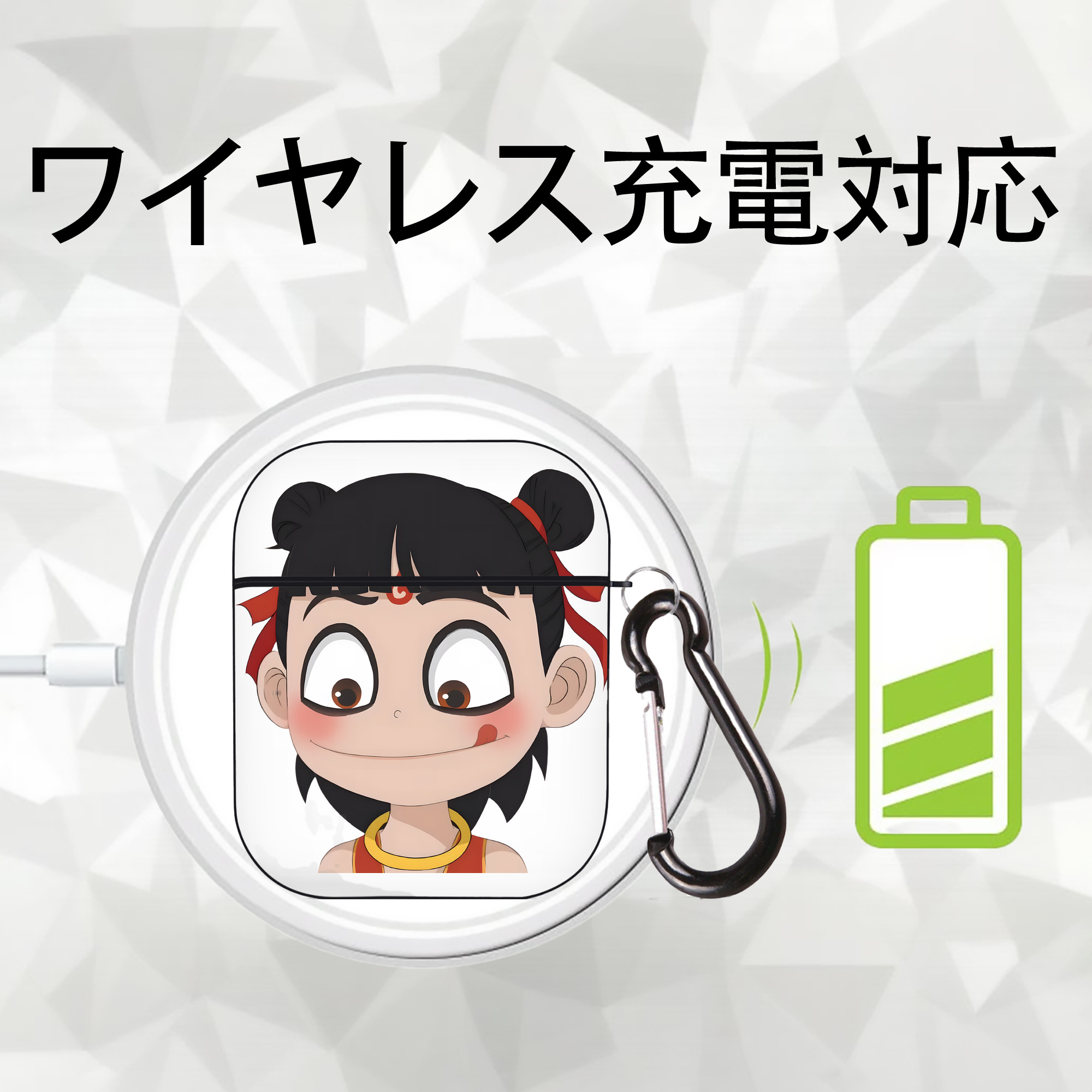 Ne Zha 2 ナタ 魔童の大暴れ AirPods 第2世代保護ケース ハードシェル ブラック 耐衝撃・防指紋・カラビナ付き