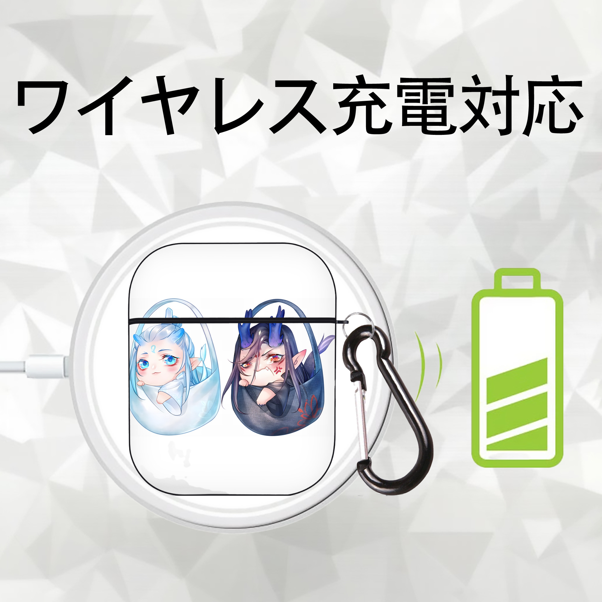 Ne Zha 2 ナタ 魔童の大暴れ AirPods 第2世代保護ケース ハードシェル ブラック 耐衝撃・防指紋・カラビナ付き