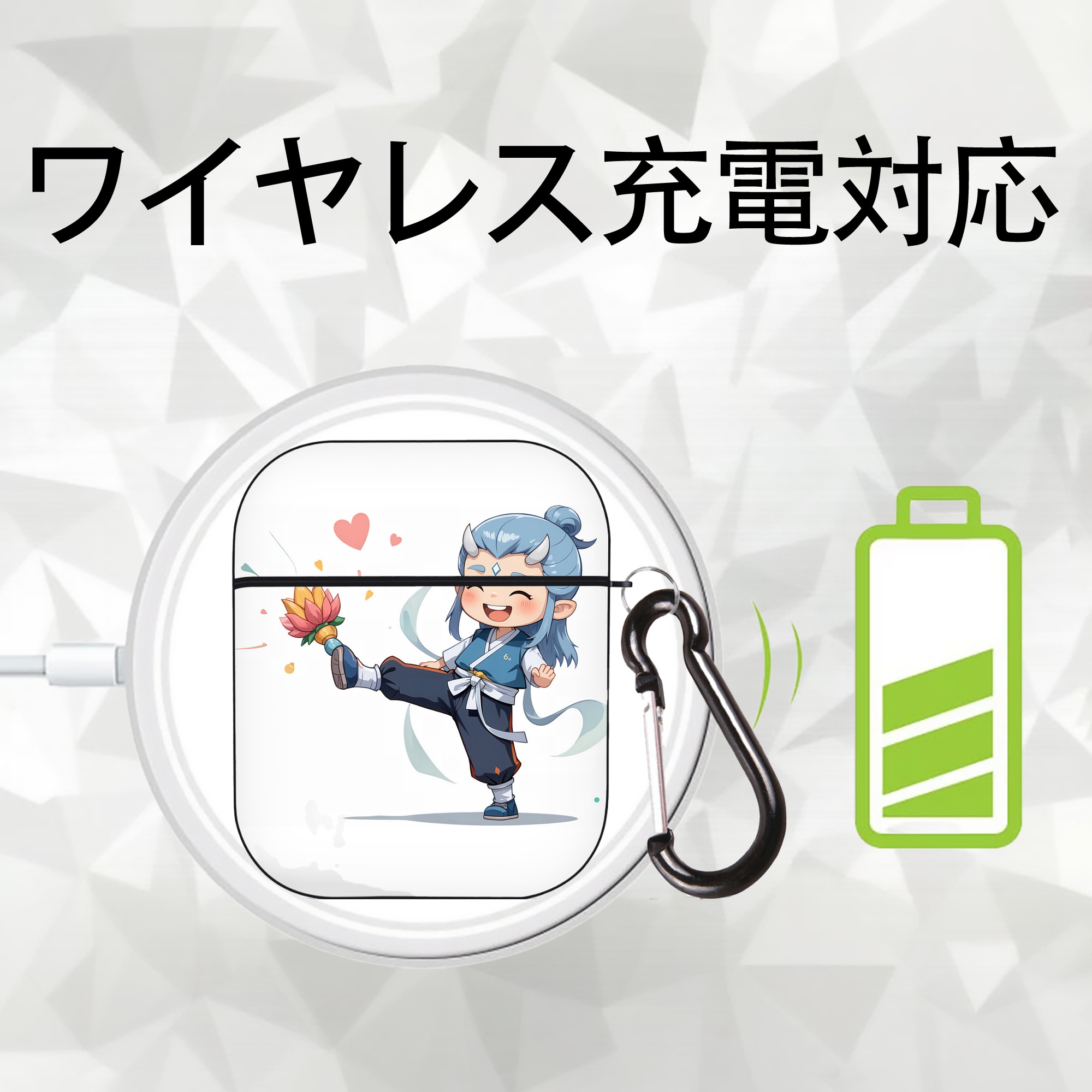 Ne Zha 2 ナタ 魔童の大暴れ AirPods 第2世代保護ケース ハードシェル ブラック 耐衝撃・防指紋・カラビナ付き