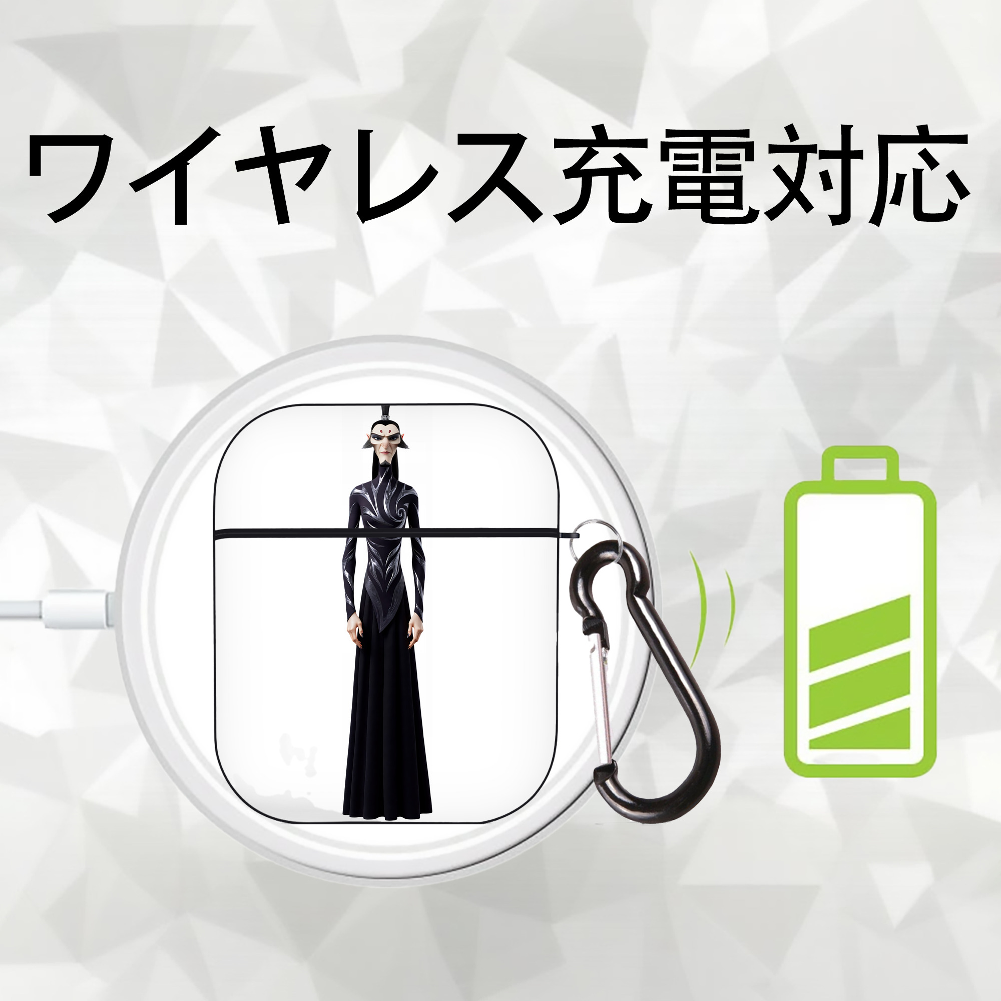 Ne Zha 2 ナタ 魔童の大暴れ AirPods 第2世代保護ケース ハードシェル ブラック 耐衝撃・防指紋・カラビナ付き