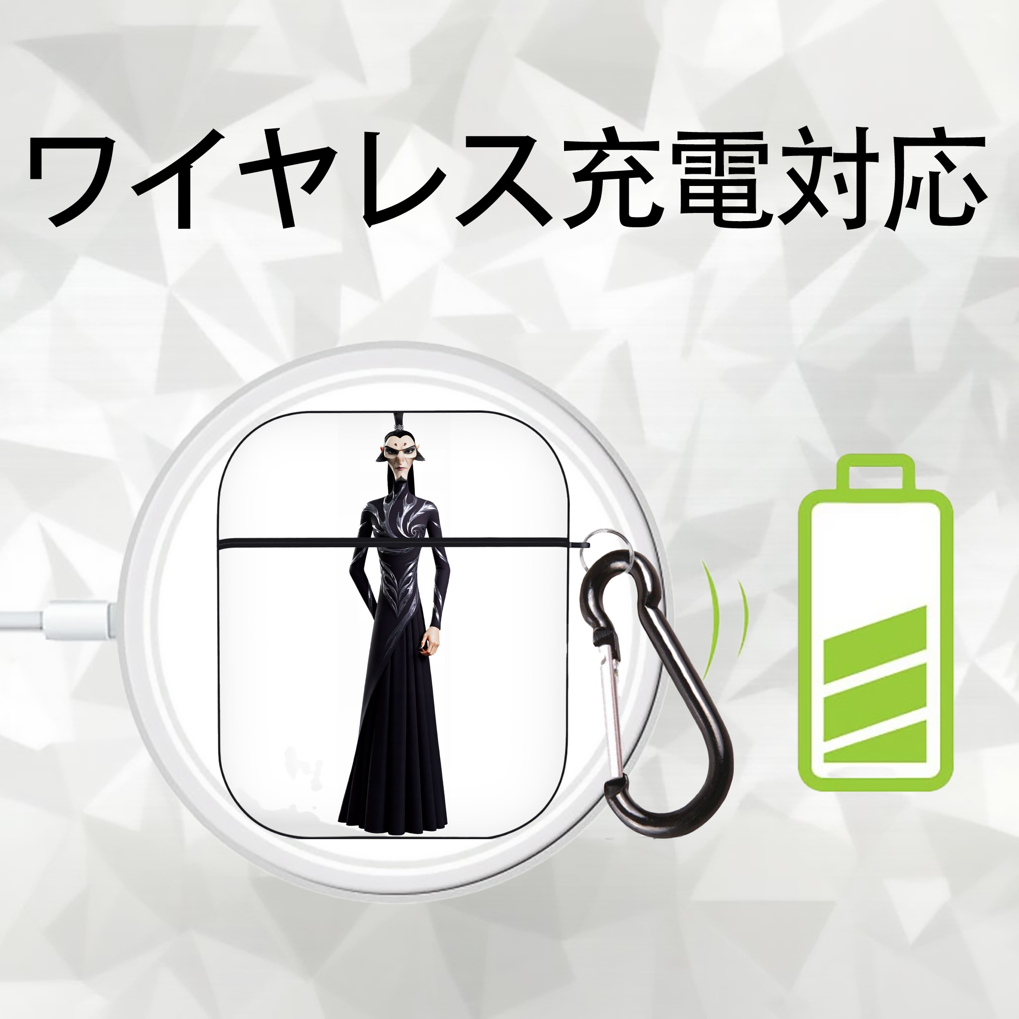 Ne Zha 2 ナタ 魔童の大暴れ AirPods 第2世代保護ケース ハードシェル ブラック 耐衝撃・防指紋・カラビナ付き