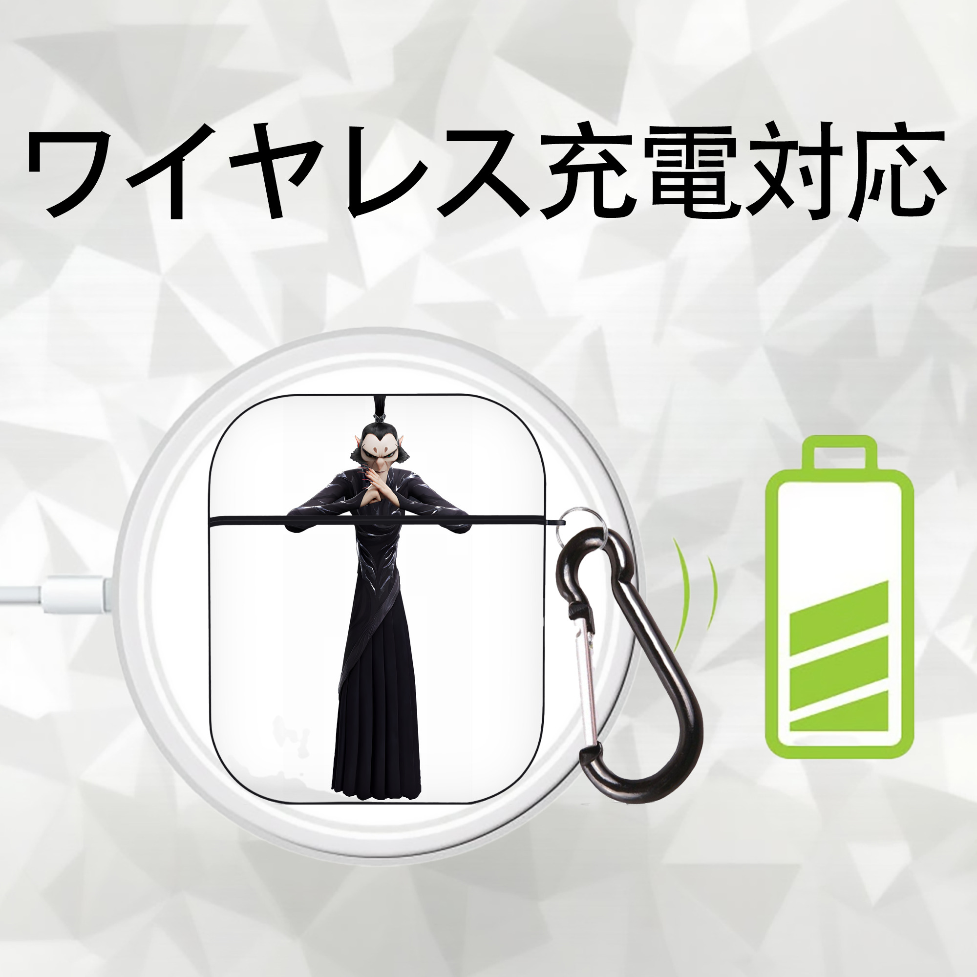 Ne Zha 2 ナタ 魔童の大暴れ AirPods 第2世代保護ケース ハードシェル ブラック 耐衝撃・防指紋・カラビナ付き