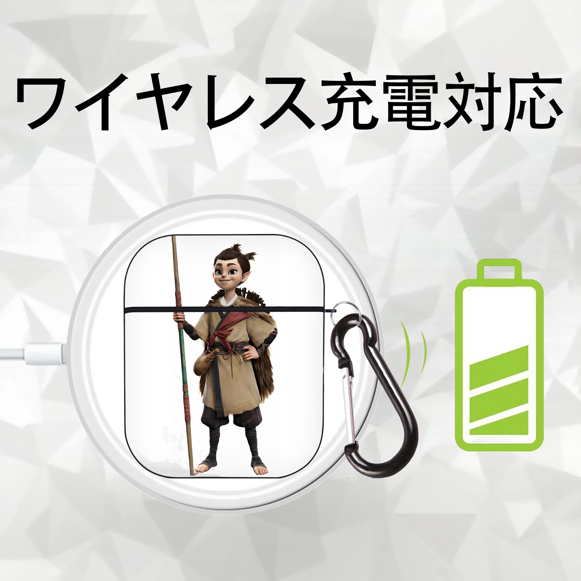 Ne Zha 2 ナタ 魔童の大暴れ AirPods 第2世代保護ケース ハードシェル ブラック 耐衝撃・防指紋・カラビナ付き