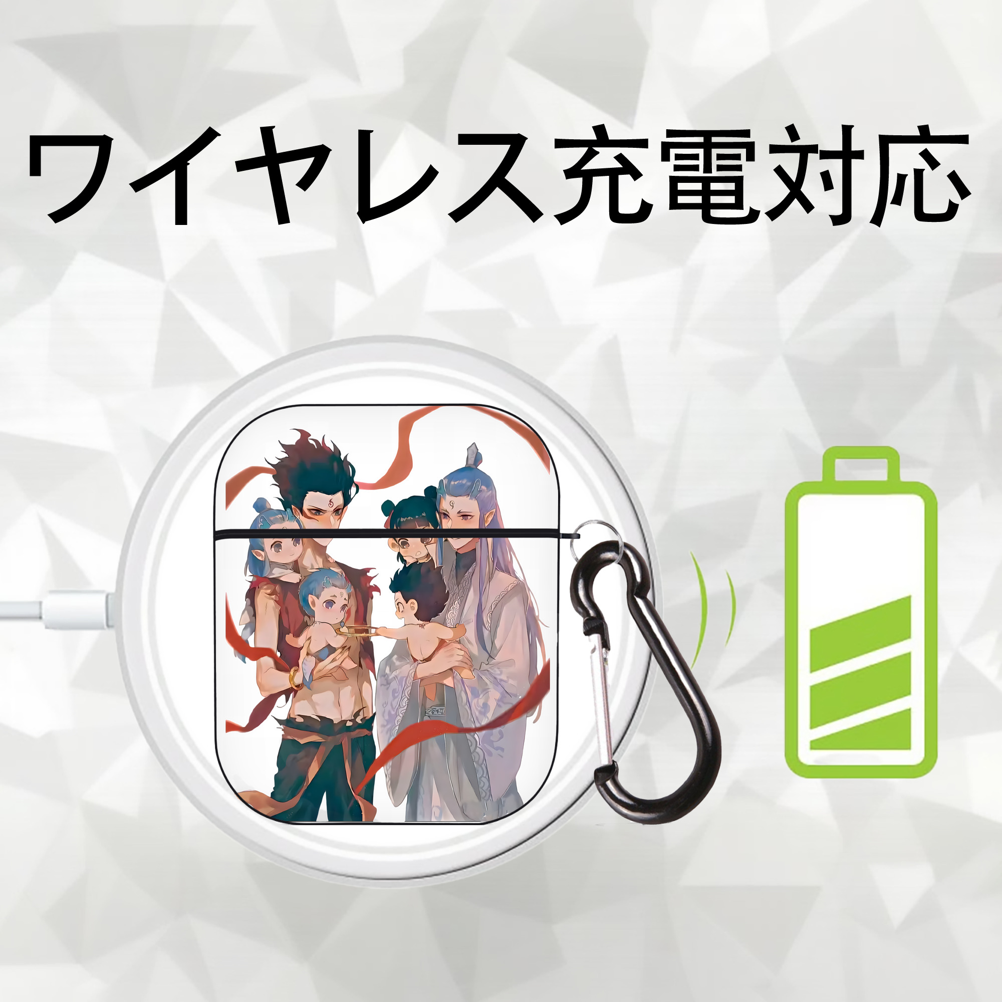 Ne Zha 2 ナタ 魔童の大暴れ AirPods 第2世代保護ケース ハードシェル ブラック 耐衝撃・防指紋・カラビナ付き