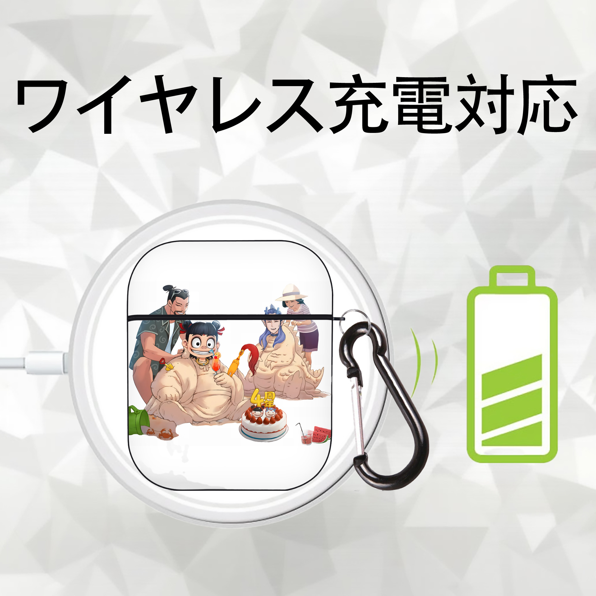 Ne Zha 2 ナタ 魔童の大暴れ AirPods 第2世代保護ケース ハードシェル ブラック 耐衝撃・防指紋・カラビナ付き
