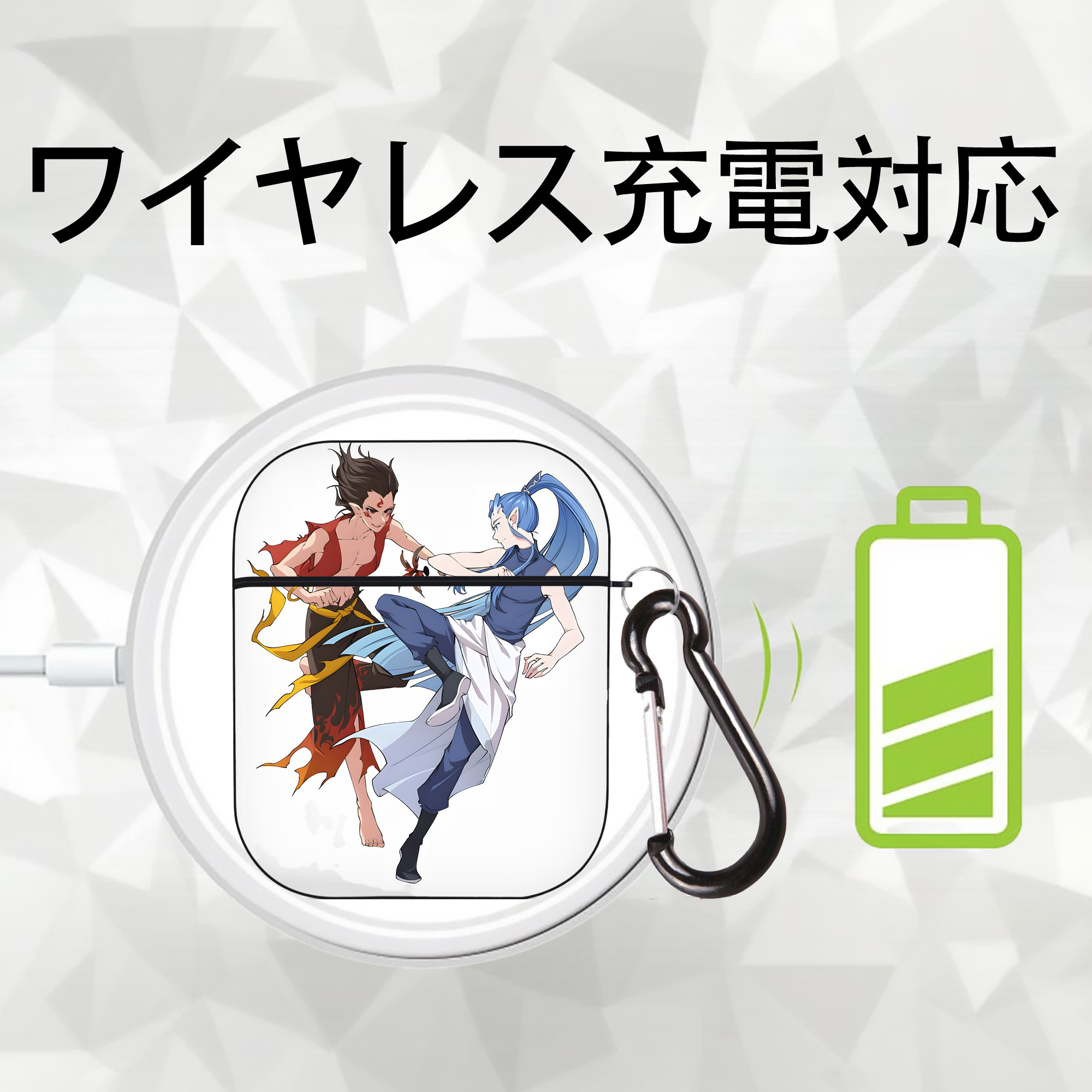 Ne Zha 2 ナタ 魔童の大暴れ AirPods 第2世代保護ケース ハードシェル ブラック 耐衝撃・防指紋・カラビナ付き