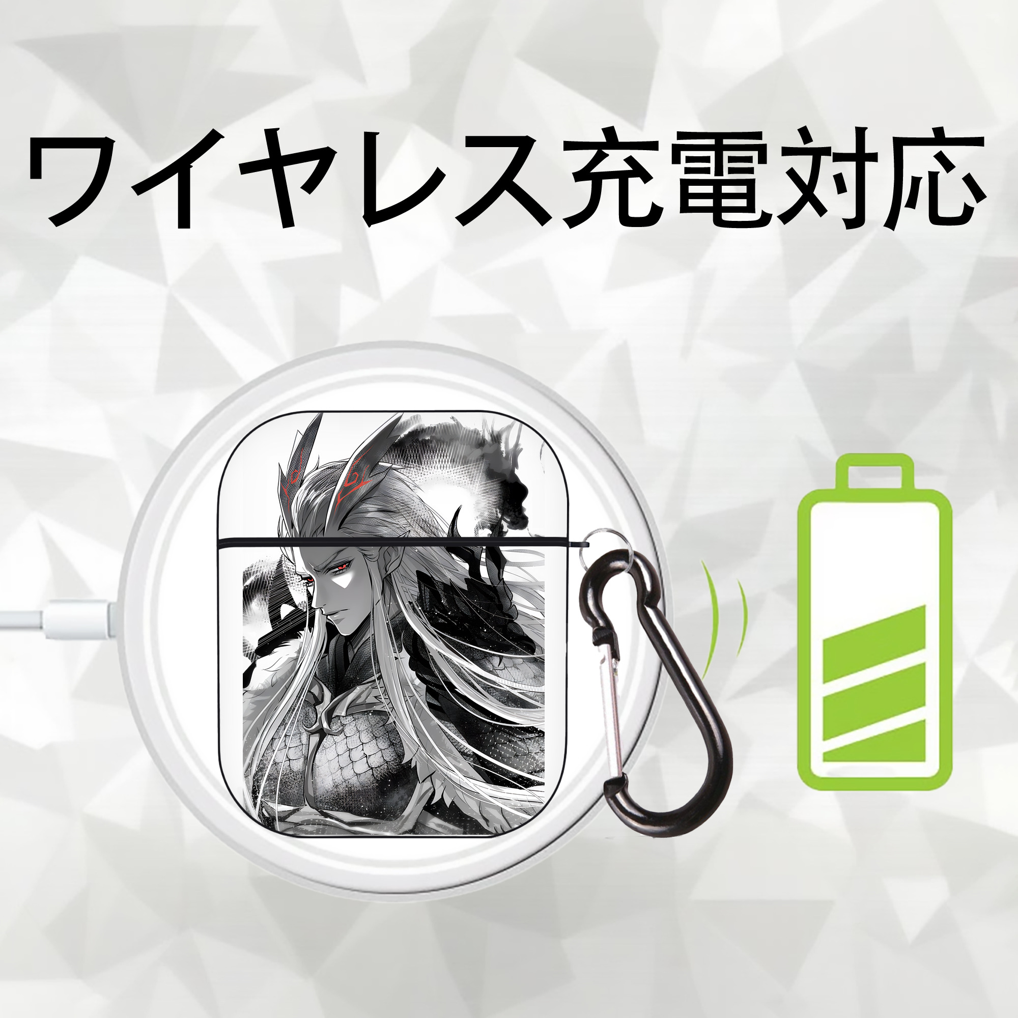 Ne Zha 2 ナタ 魔童の大暴れ AirPods 第2世代保護ケース ハードシェル ブラック 耐衝撃・防指紋・カラビナ付き