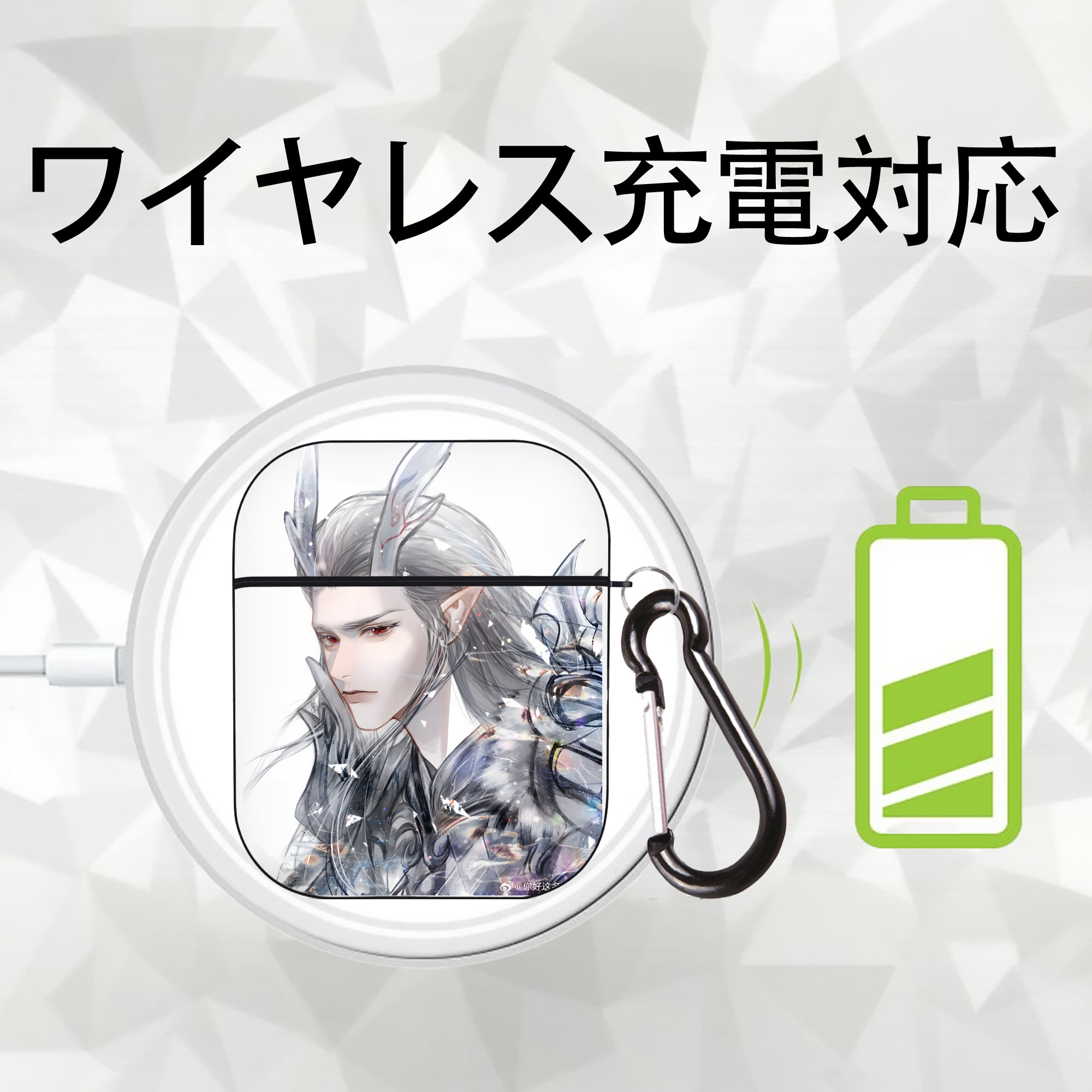 Ne Zha 2 ナタ 魔童の大暴れ AirPods 第2世代保護ケース ハードシェル ブラック 耐衝撃・防指紋・カラビナ付き