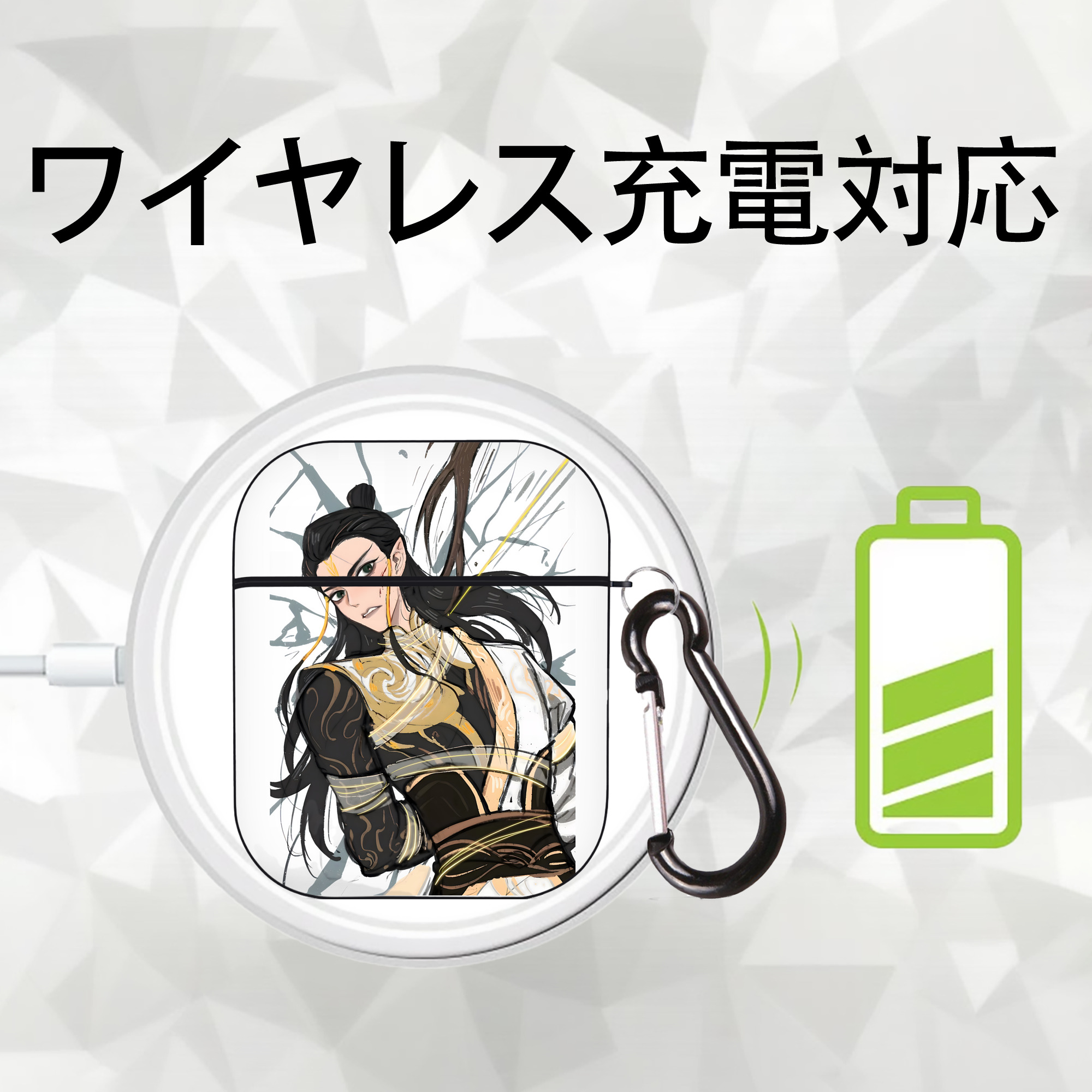 Ne Zha 2 ナタ 魔童の大暴れ AirPods 第2世代保護ケース ハードシェル ブラック 耐衝撃・防指紋・カラビナ付き
