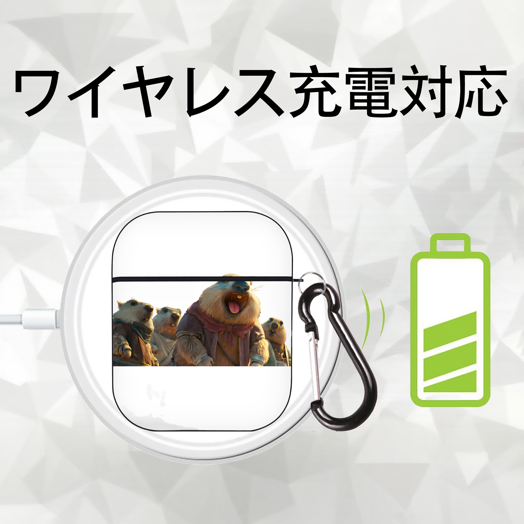 Ne Zha 2 ナタ 魔童の大暴れ AirPods 第2世代保護ケース ハードシェル ブラック 耐衝撃・防指紋・カラビナ付き